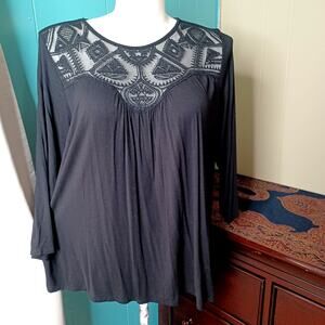 Green Envelope Top Women’s Black Lace Mesh Tunic Top 2X